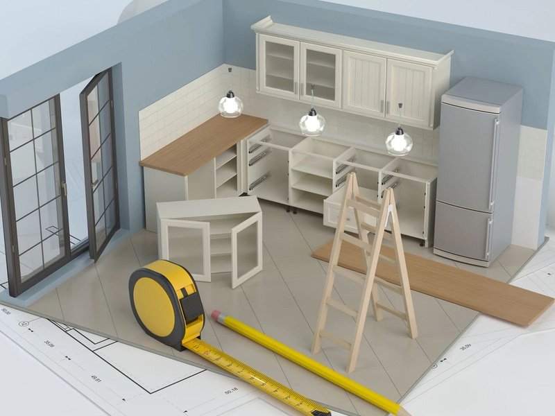 Diorama model of kitchen under construction - Carpet World of Martinsburg in WV