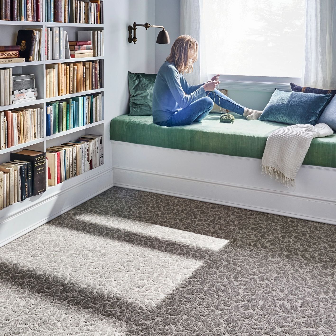 Reading nook in home library with carpet - Carpet World of Martinsburg in WV